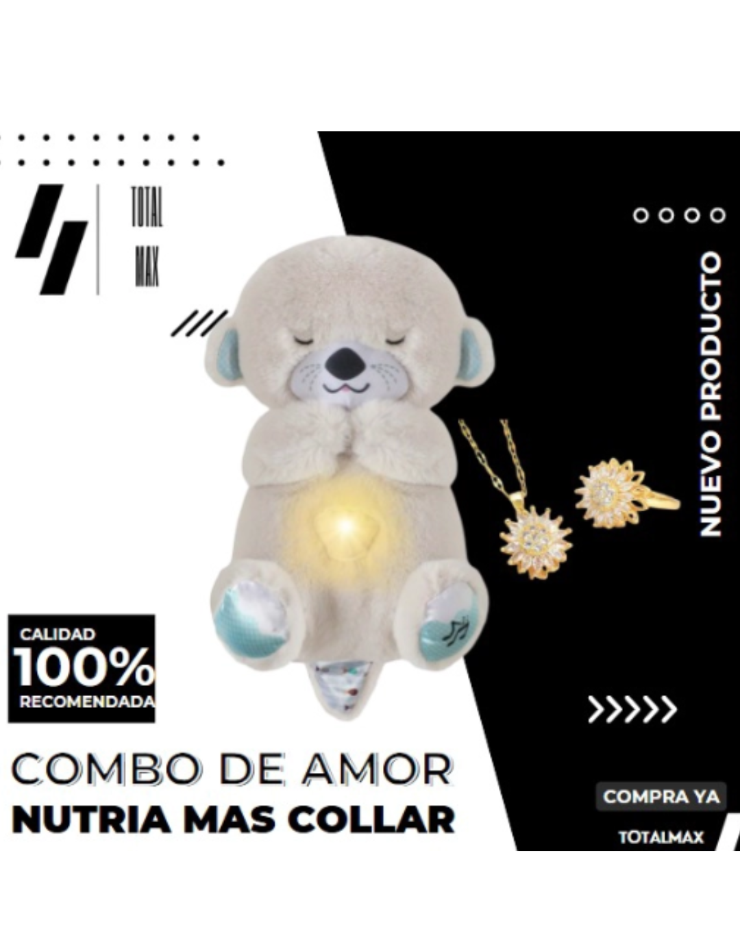Combo Nutria – Peluche Decorativo + Collar + anillo Giratorio
