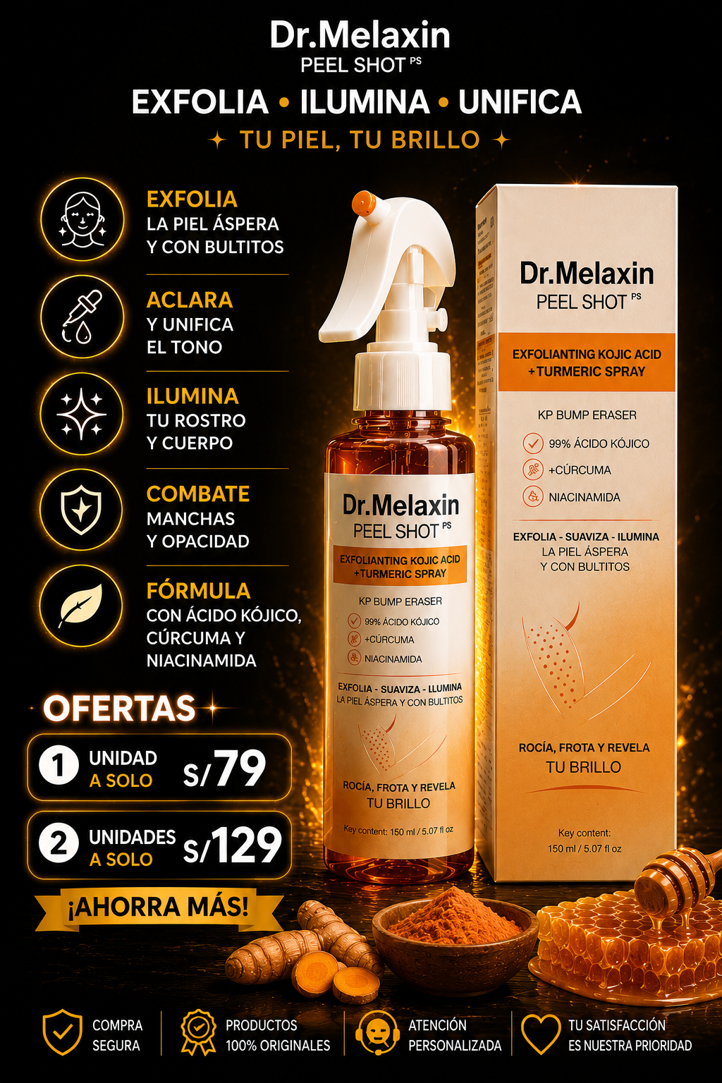 EXFOLIANTE DR. MELAXIN PEEL SHOT (KOJIC ACID + TURMERIC)